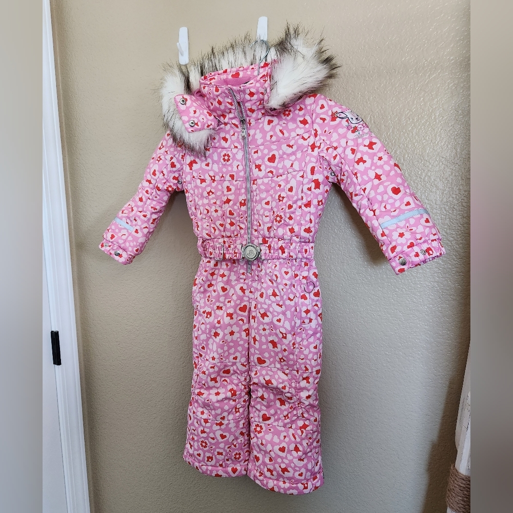 Girl's Poivre Blanc Heart Bibs Fur, EUC